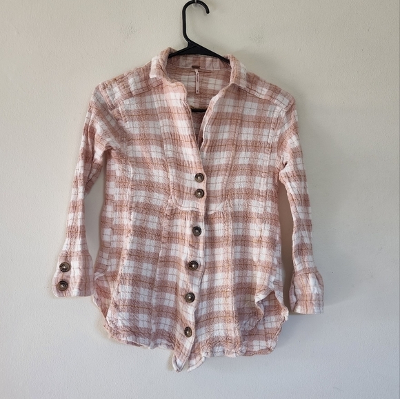 Free People button front wool blend plaid top size XS - Picture 1 of 7